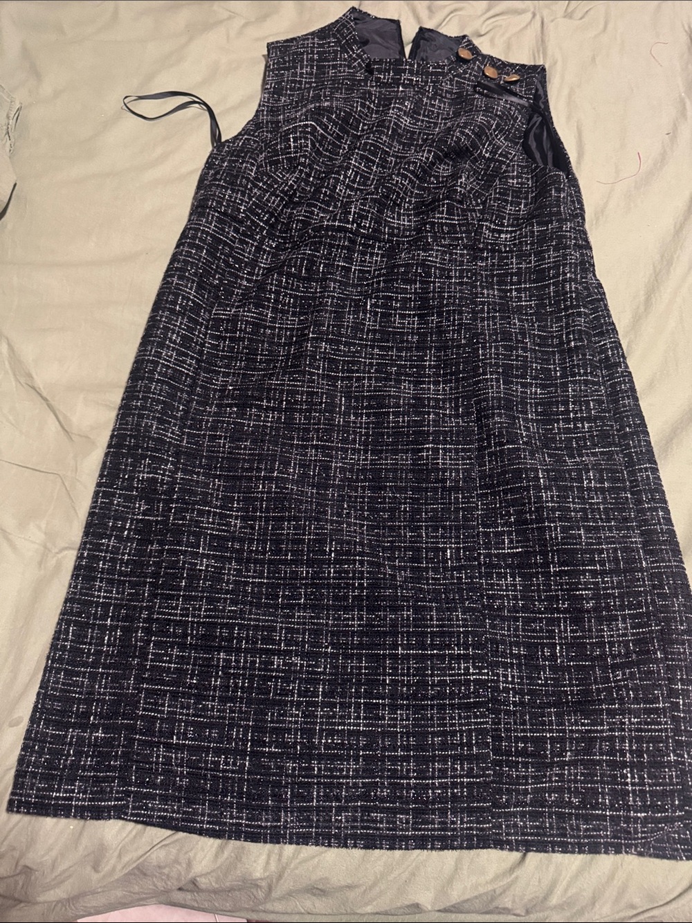Donna Karan Black & White Tweed Midi Dress